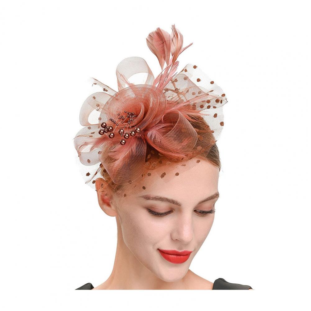 Шляпа Fascinators с сетчатым цветком, искусственным жемчугом, перьями, украшением для головы для чаепития, ретро-обруч для волос, повязка на голову для вечеринки