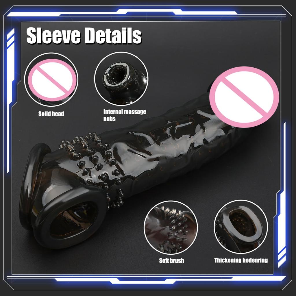 Мужская насадка для усиления удовольствия - Текстурированный удлинитель пениса со стимулирующими частицами, Презерватив для продления чувствительности, Секс-игрушка для пар