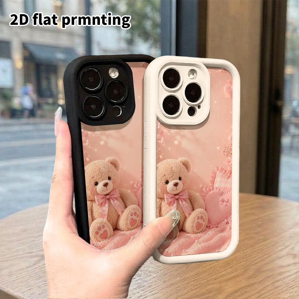 Phone Case: 2D flat design suitable for iPhone 18 17 16 15 14 13 Pro tiered protective case, beige little bear, Christmas and Halloween gift