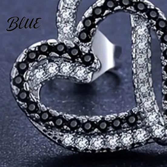 Rhinestone Heart Jewelry Overlapping Hearts Set Black White Necklace
