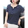 Футболка с короткими рукавами, женская, топ среднего возраста, для мам, летняя, новый стиль, для людей среднего возраста и пожилых, футболка с короткими рукавами, большого размера, в горизонтальную полоску
