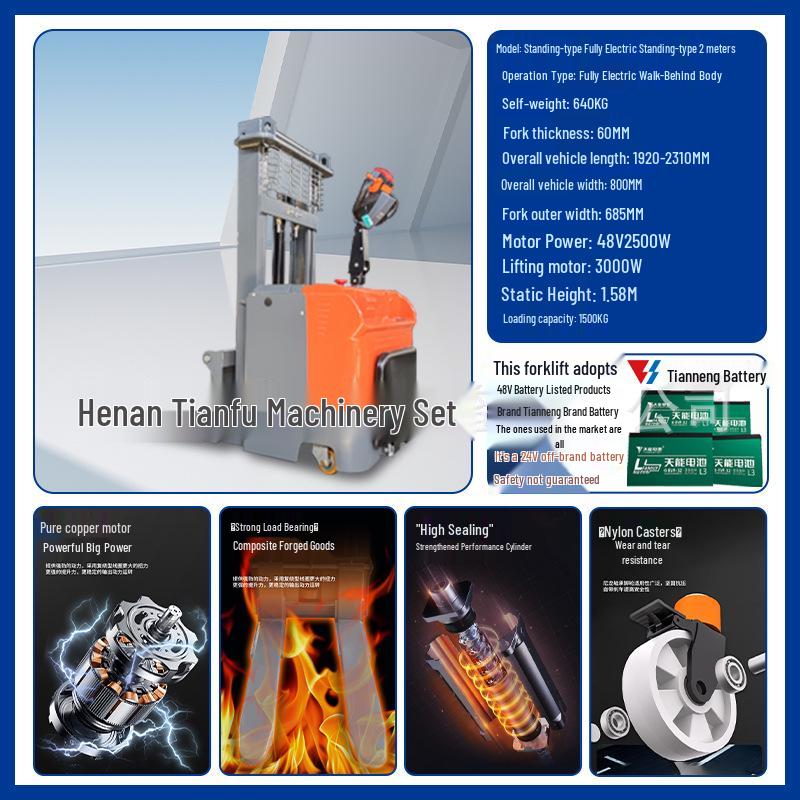 In-Stock Semi-Electric Hydraulic Stacker for Lifting and Handling 2-Ton Loads