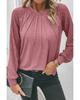 Azura Exchange Rose Pink Contrast Lace Raglan Sleeve Plicate Round Neck Top