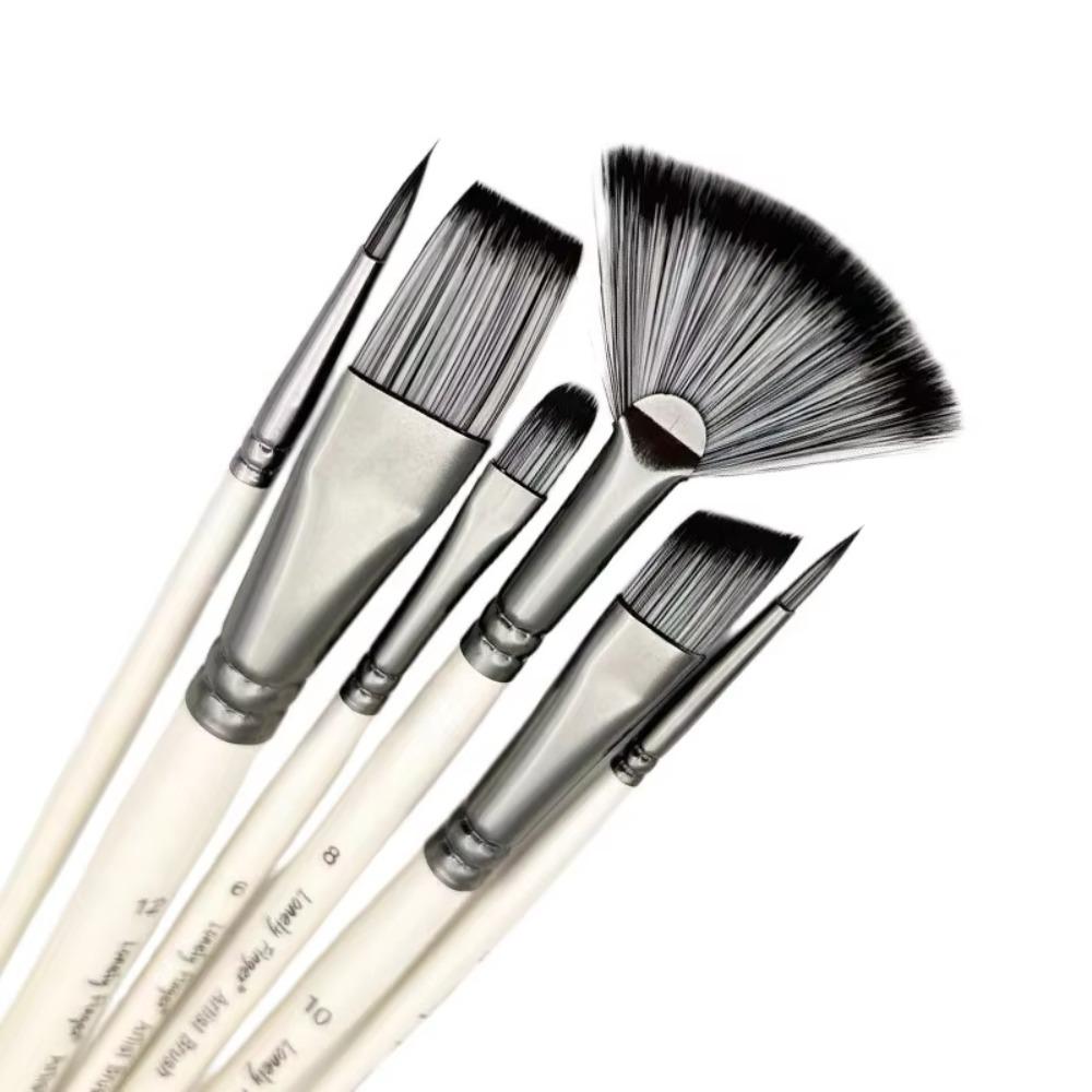 6pcs Wooden Handle Artist Paint Brushes Synthetic Bristle Watercolor Brushes Art Supplies