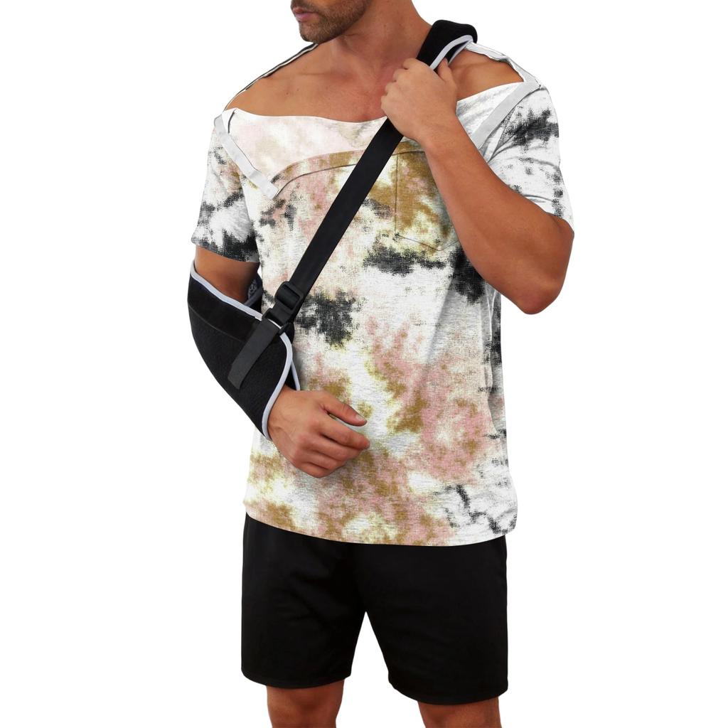 Men’s Tie Dye Printed Recovery Shirt Full Front Open Short Sleeve Side Design Comfortable Fit