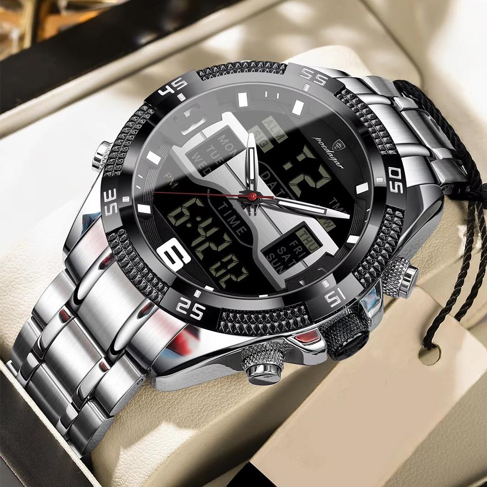 Повседневные мужские часы Водонепроницаемые 30 м Спортивные Военные Часы с двойным дисплеем Кварцевые Светодиодные Цифровые часы Relogios Masculino
