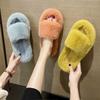 Женские меховые тапочки Зимняя уличная обувь Толстая подошва Комнатные ленивые Плоская подошва Плюшевые домашние хлопковые тапочки