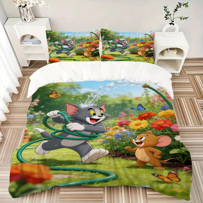Tom Jerry Garden Fun Print 3Pcs Bedding Setduvet Cover With 2 Bedropillowcase Home Birthday Gift