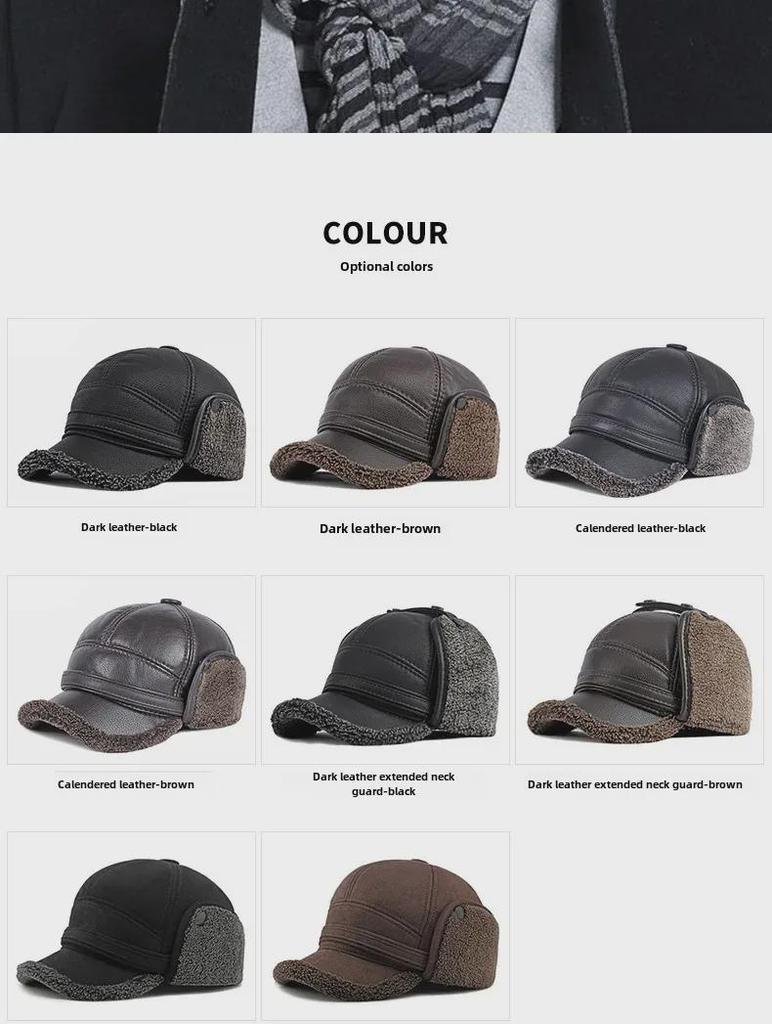 Мужская бейсболка из искусственной кожи — зимняя защита ушей, плотная, теплая, ветрозащитная, с бархатом, для людей среднего и пожилого возраста.