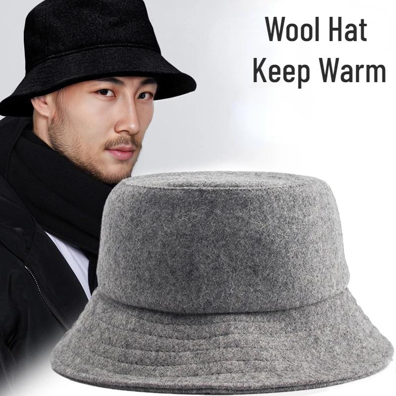Winter Wool Bucket Hat for Men Women Warm Unsex Fisherman Hat Big Brim Fashion Designer Solid Color Big Brim Face Smaller