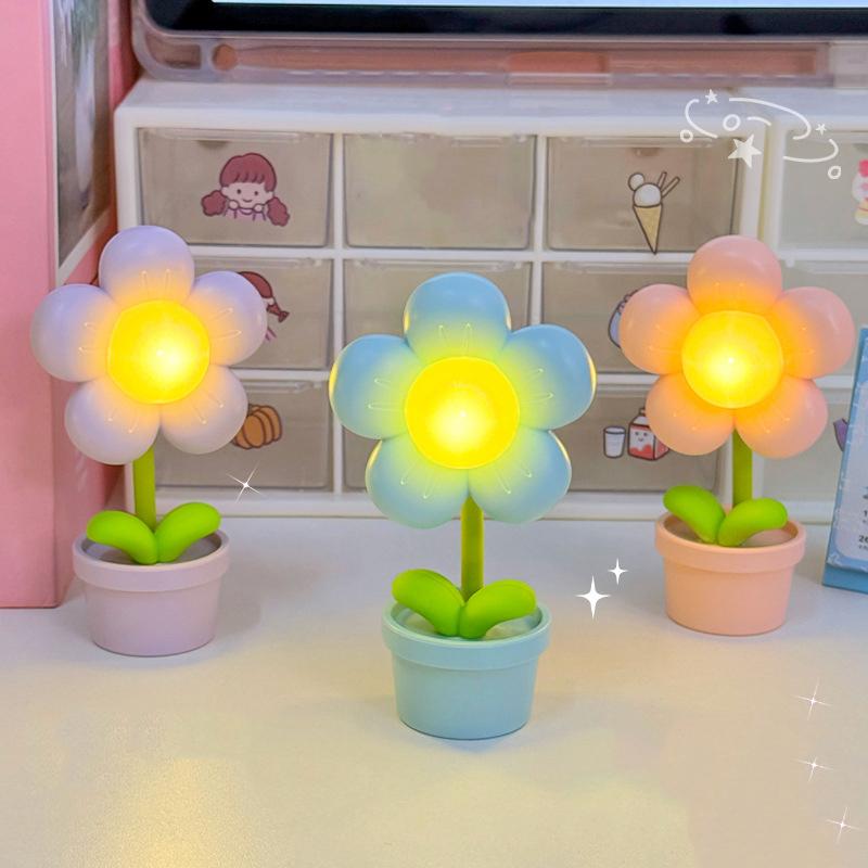 Mini Led Flower Night Light Cute Small Table Lamp Desktop Ornament Bedside Bedroom Ambient Lights Children Toy Kids Holiday Gift