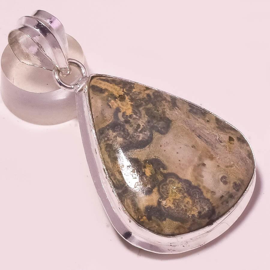 Подвеска из драгоценного камня леопардовой кожи, подарок ручной работы, антикварное дизайнерское украшение 1,9 дюйма t2G35