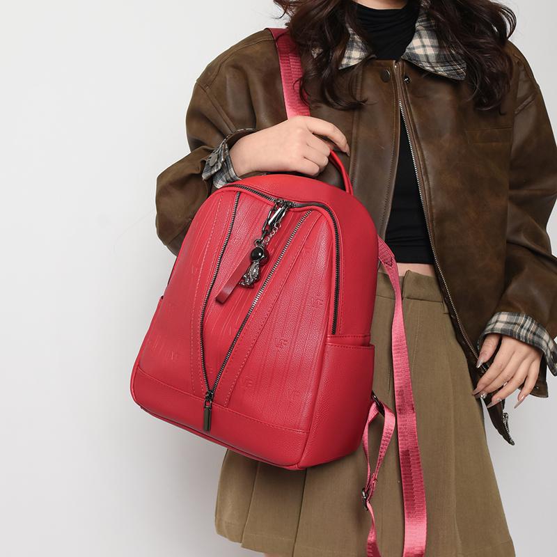 Сплошной цветной рюкзак Женский кожаный рюкзак Дорожная сумка