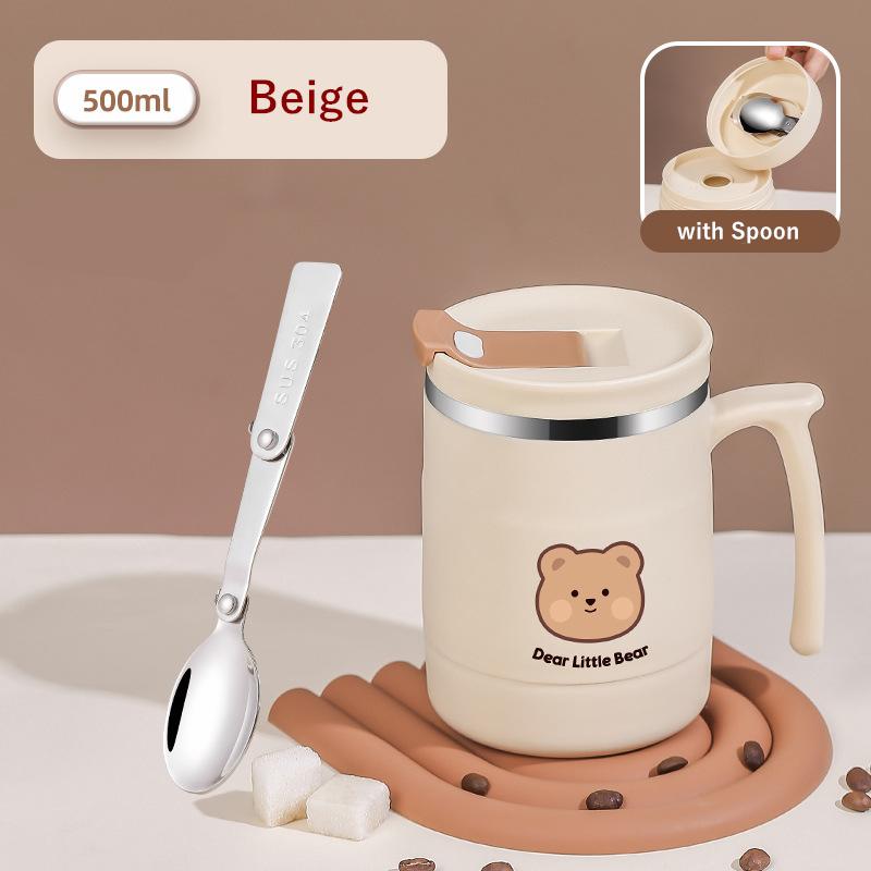 Двойная кофейная кружка с ложкой из нержавеющей стали, термостакан для чая, воды, портативный стакан для пива, вина, дорожная посуда для напитков