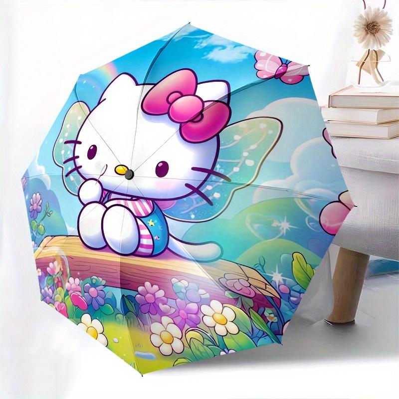 Hello Kitty,Fantasy Garden Automatic Folding Umbrella-Simple 8-Rib Design, Bright Cartoon Pattern, Durable Iron Frame, Suitable For Travel,