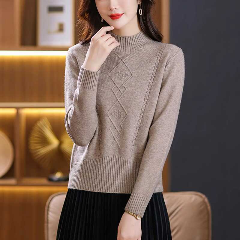 Однотонный утолщенный свитер осень-зима для мам с высоким воротом и трикотажной основой, короткий женский свитер