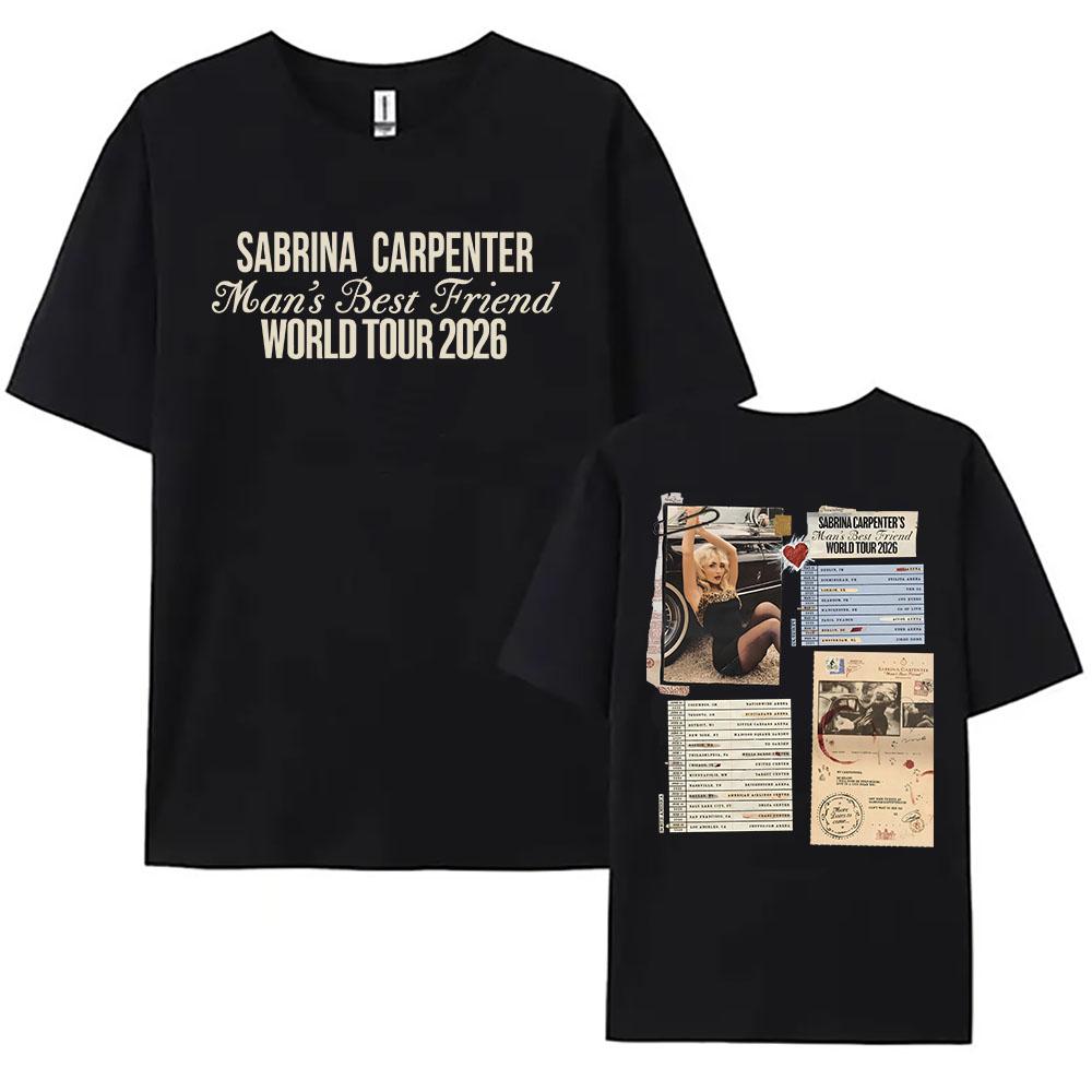 Sabrina Carpenter Man's Best Friend Tour 2026 Футболка Летняя с коротким рукавом Мужская с круглым вырезом Хлопковая Унисекс Уличный стиль Футболки с принтом