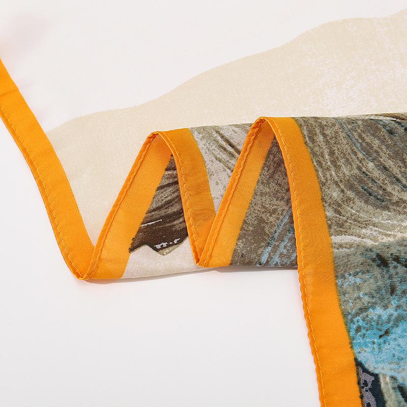 Powerful Mountains and Rivers Printed Li Brocade Long Silk Scarf Elegant Temperament Ladies Travel Sun Shading Shawl