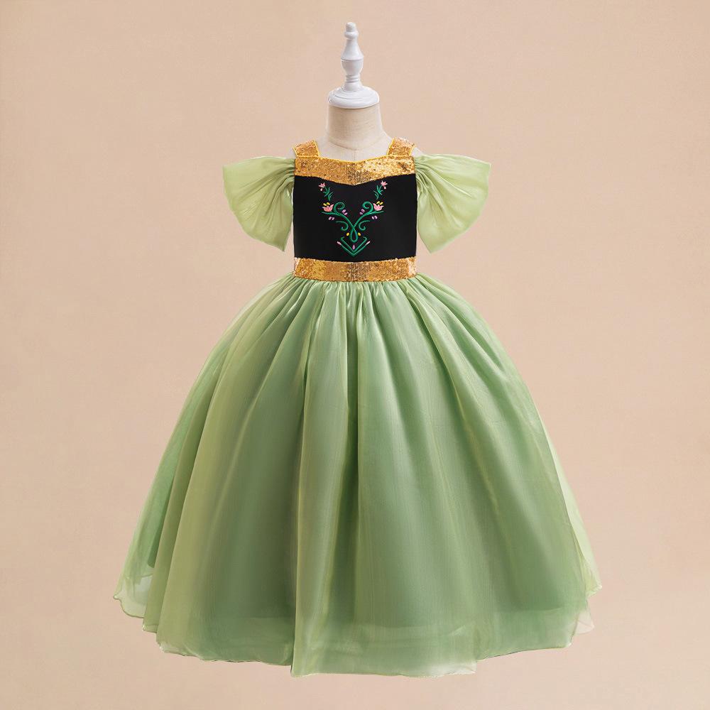 Halloween Frozen Princess Anna Sequin Mesh Dress for Girls - Stage Performance Costume