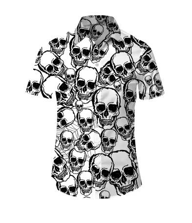 Vintage Men's Shirt Hip Hop Skull Pattern Short Sleeve Oversized Top Casual Hawaiian Men's Clothing Collar Button