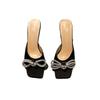 Thin Heel Rhinestone High Heel Slippers Women's 2025 Fashion Square Head Large Size Satin One Word Bow Sandals