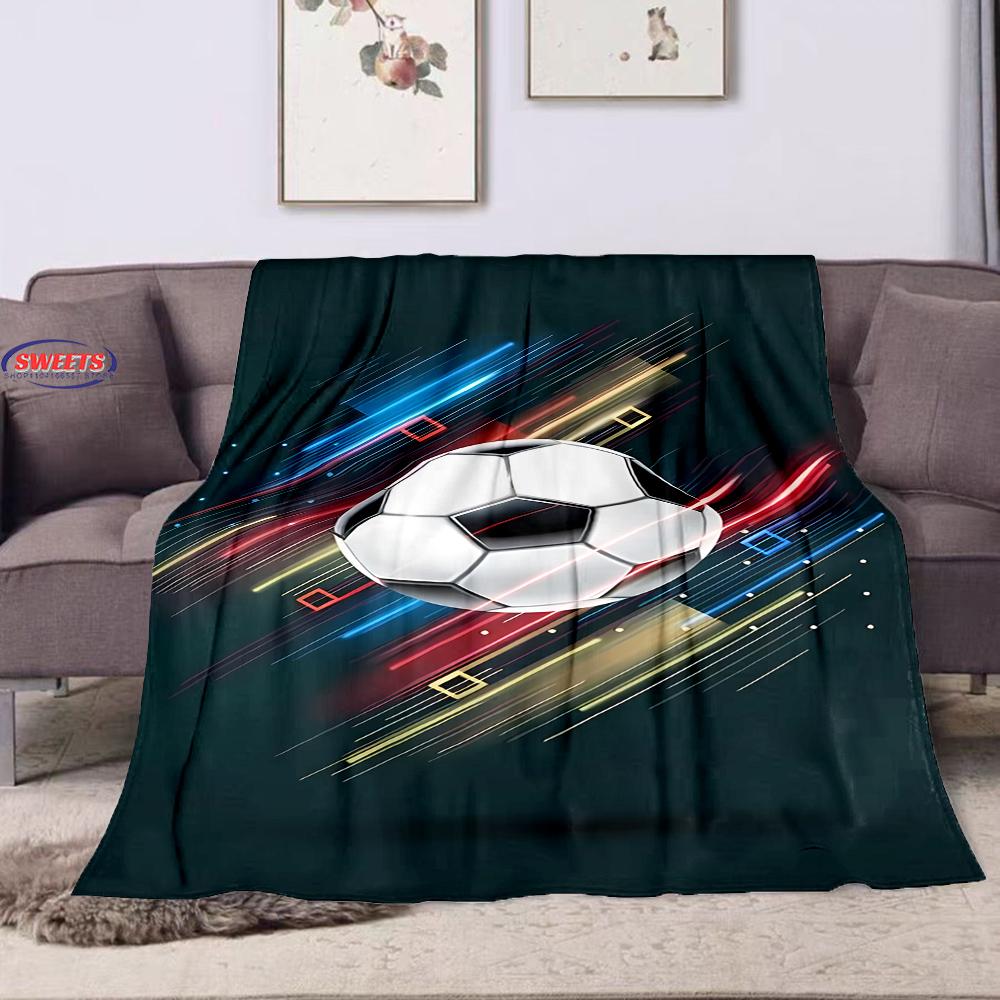 Football Theme Cartoon Soft Flannel Blanket for Bed Bedroom Sofa Picnic Throw Blanket for Cover Outdoor Leisure Nap Office Gifts