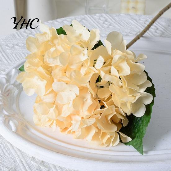 Fake Flower Decor Artificial Hydrangea with Green Leaves Stem Realistic Wedding Decorative Flowers Home Office Table Centerpiece Faux Floral