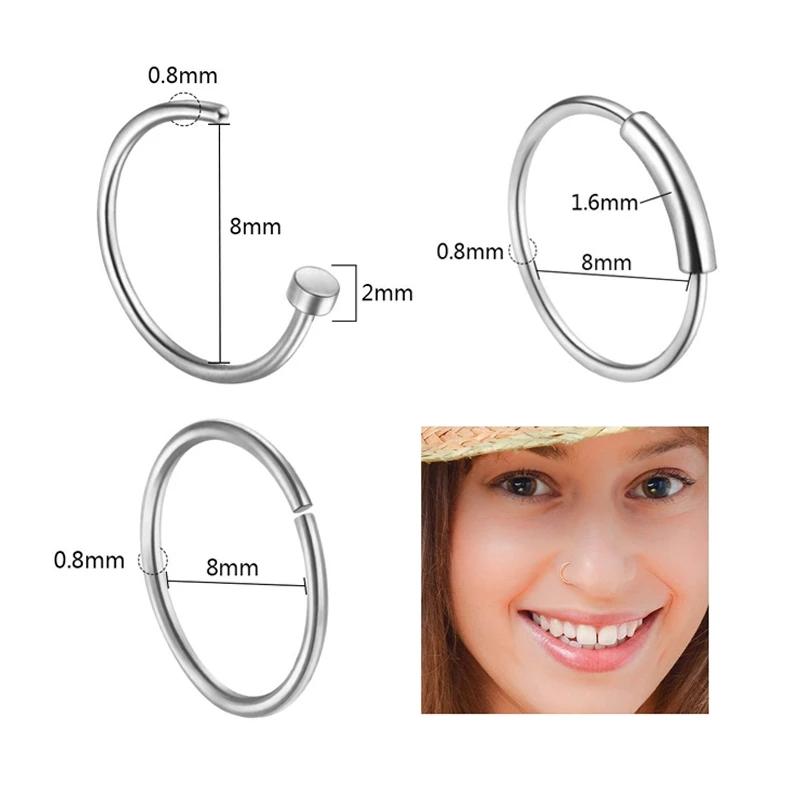 Комплект для пирсинга носа, перегородка, ноздри, кольца и шпильки из нержавеющей стали, хрустальный ювелирный обруч для пирсинга носа, 20 г, L-образный носовой ноготь