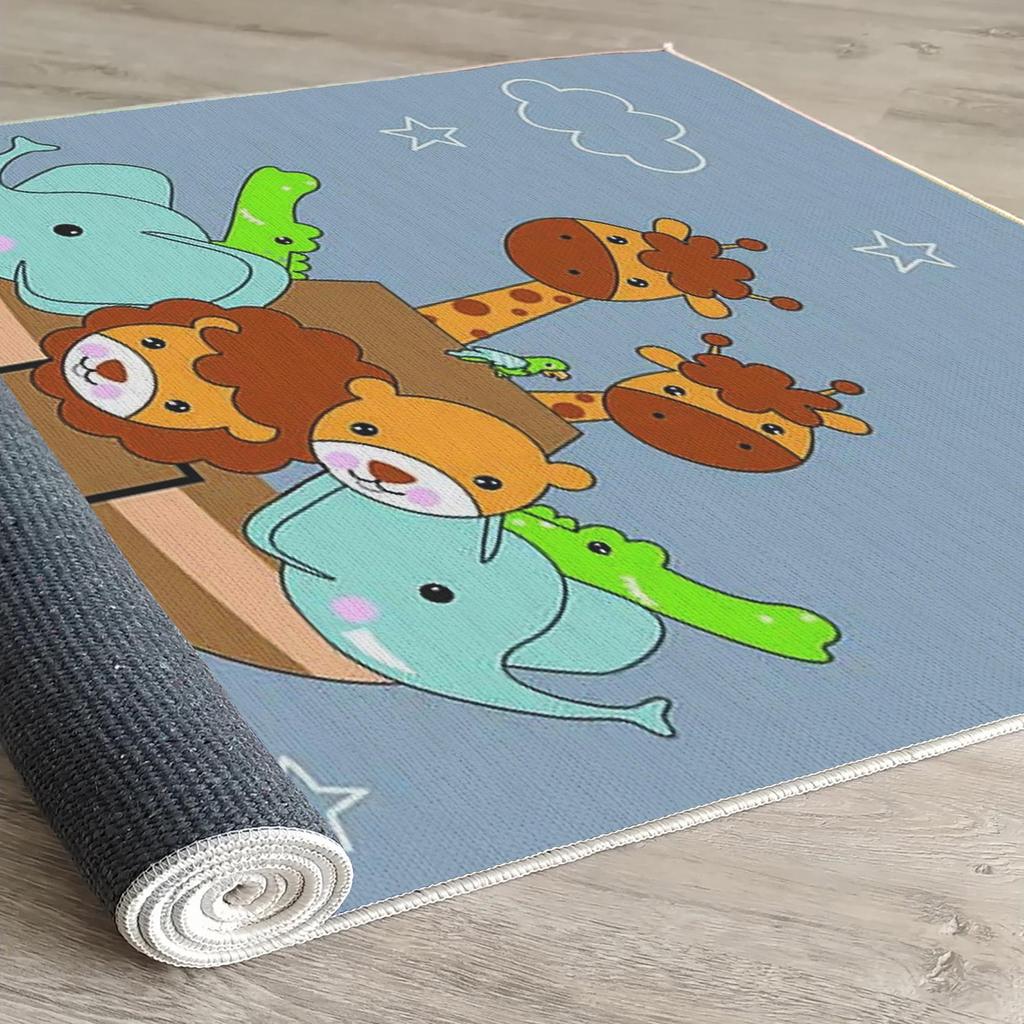 Decorative Modern Thin Stain Resistant Washable Cotton Machine Woven Base Kids Carpet