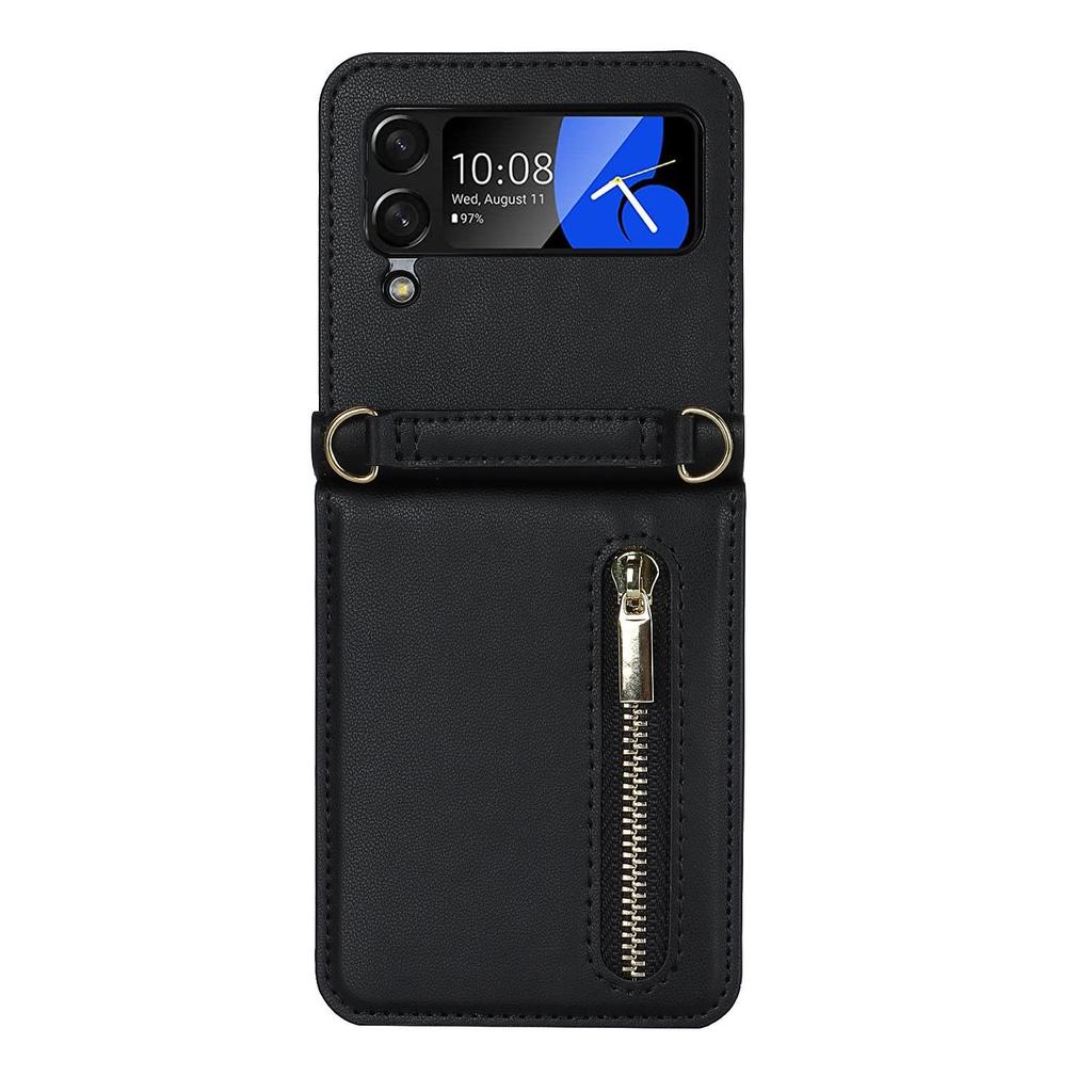 Кожаный чехол-кроссбоди Samsung Z Flip7 с молнией и слотом для карт