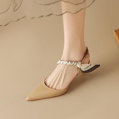 Французские сексуальные модные женские туфли с заостренным носком и лентой на высоком каблуке