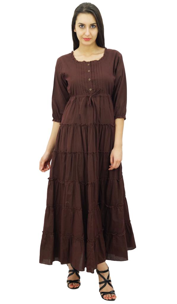 Bimba Женское летнее хлопковое платье макси с рукавом 3/4 и кулиской на талии