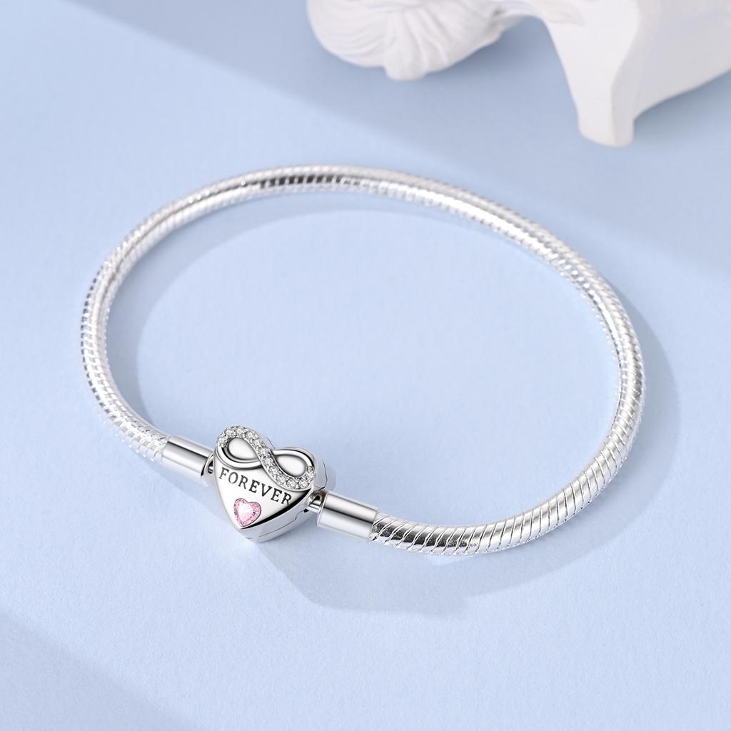 Original 925 Silver Charm Bracelets Heart Clip Bead Snake Chain Bracelet Fit Charms Beads Diy For Woman Fine Jewelry