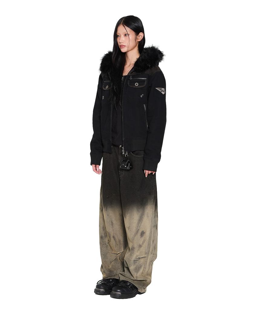 Aakam Fur Camo Contrast Jacket (Black)