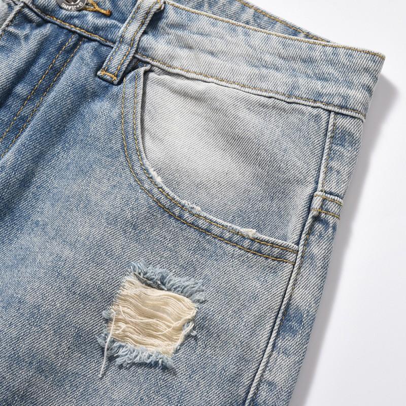 Mens Loose Straight Leg Jeans Ripped Distressed Denim Pants Streetwear Style Casual All-match Trousers