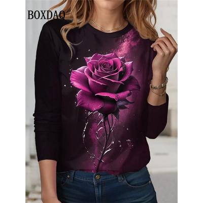 Футболка с принтом Tie Dye, розы, новые весенние женские рубашки с длинными рукавами, повседневные свободные топы с круглым вырезом размера плюс, модная женская одежда