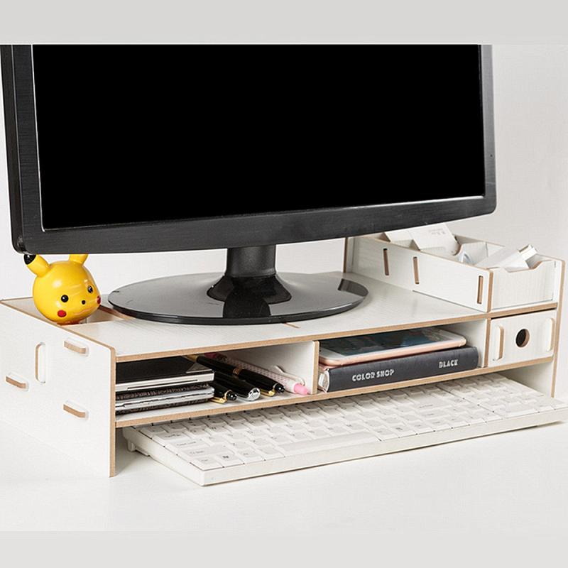 Wooden Monitor Holder Bracket Computer Stand Desktop Storage Shelf Laptop Stand Screen Rack Desk PC Riser Organizer 49*20*11.5cm
