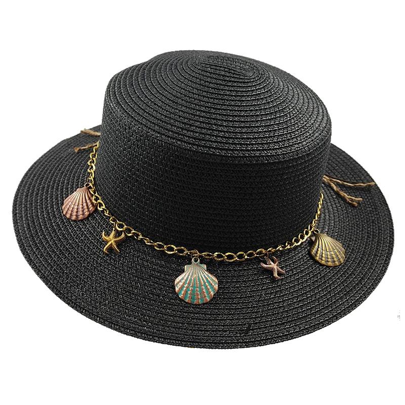 Flat Top Straw Hat Belt Accessories Leisure Summer Sunscreen Hat Women's Fashionable Beach Boater Hat Gifts 2023