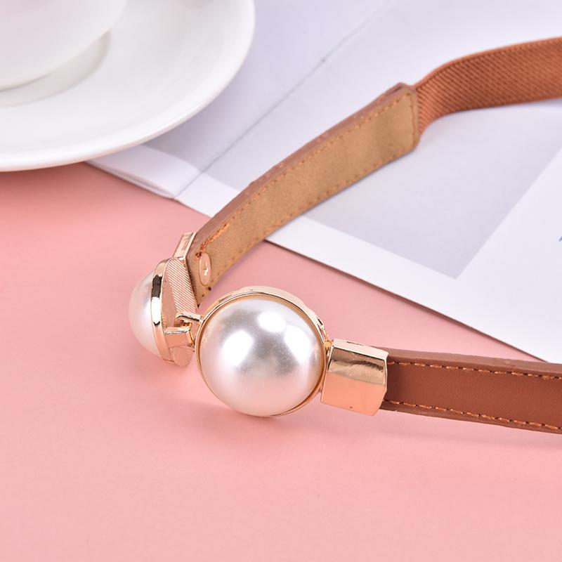 Creative Pearl Buckle Belt Pu Leather Dress Skirt Waist Elastic Thin Women Belts