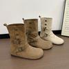 Inner Heightening Shoes Beige Small Short Boots Women's Autumn and Winter New Martin Boots Light-colored Boots Women's Shoes
