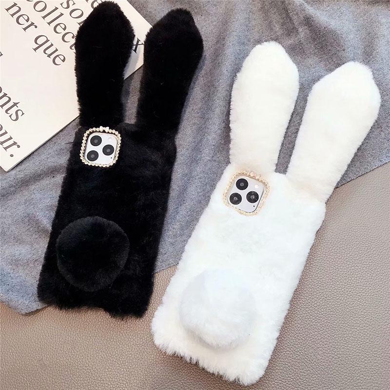 Rabbit Bunny Warm Furry TPU Case for iPhone 15 14 13 12 11 Pro Max 8 7+ SE2 X XR XSMAX Samsung S23 S22 S21 S20 Plus Note20Ultra S21FE A12 A13 A53 A52