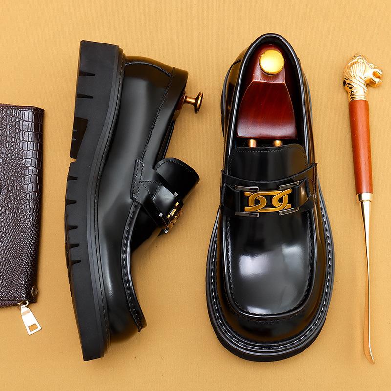 Популярные кожаные туфли с большой головой, мужские кожаные глянцевые деловые повседневные модные туфли с широкой ногой и толстой подошвой, модельные туфли с одной педалью