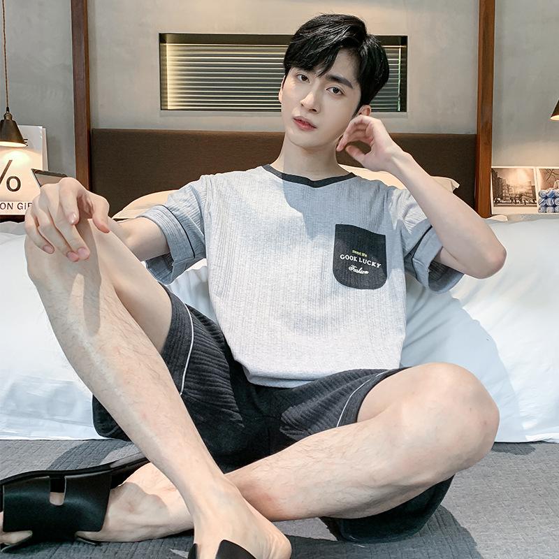 Летние трикотажные хлопковые мужские пижамные комплекты с короткими рукавами, мужской пижамный комплект с буквами, пижама для мужчин, одежда для сна, костюм для домашней одежды