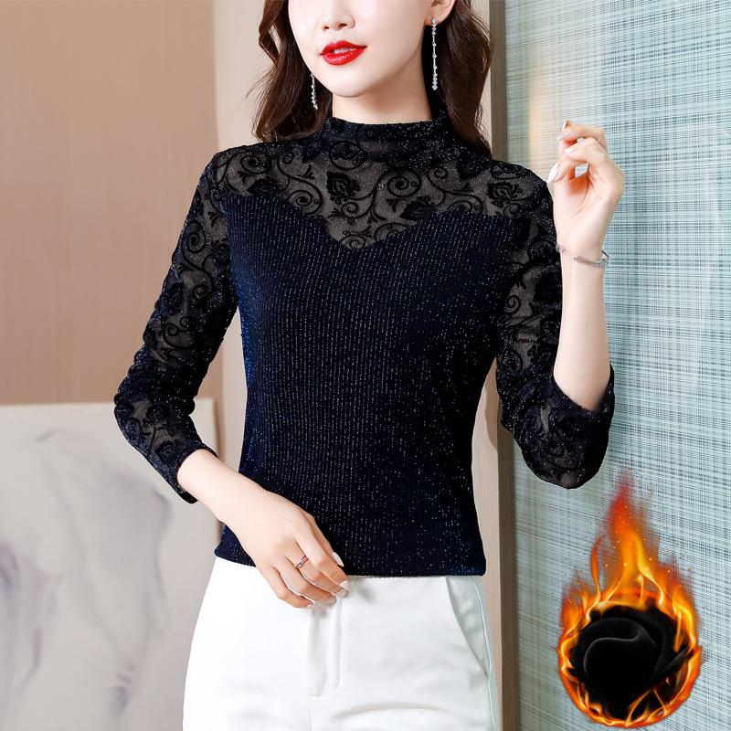 Черная нижняя рубашка женская весна и осень новая мама футболка с длинными рукавами осенне-зимний внутренний топ