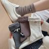 Early Autumn Cartoon Teddy Bear Embroidered Mid-Calf Women's Cotton Socks