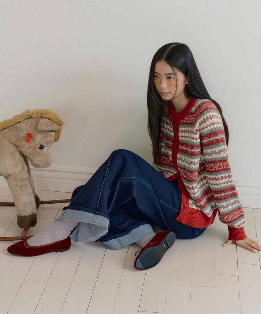 Кардиган с регланом Lucir Zu в стиле Fair Isle (красный)
