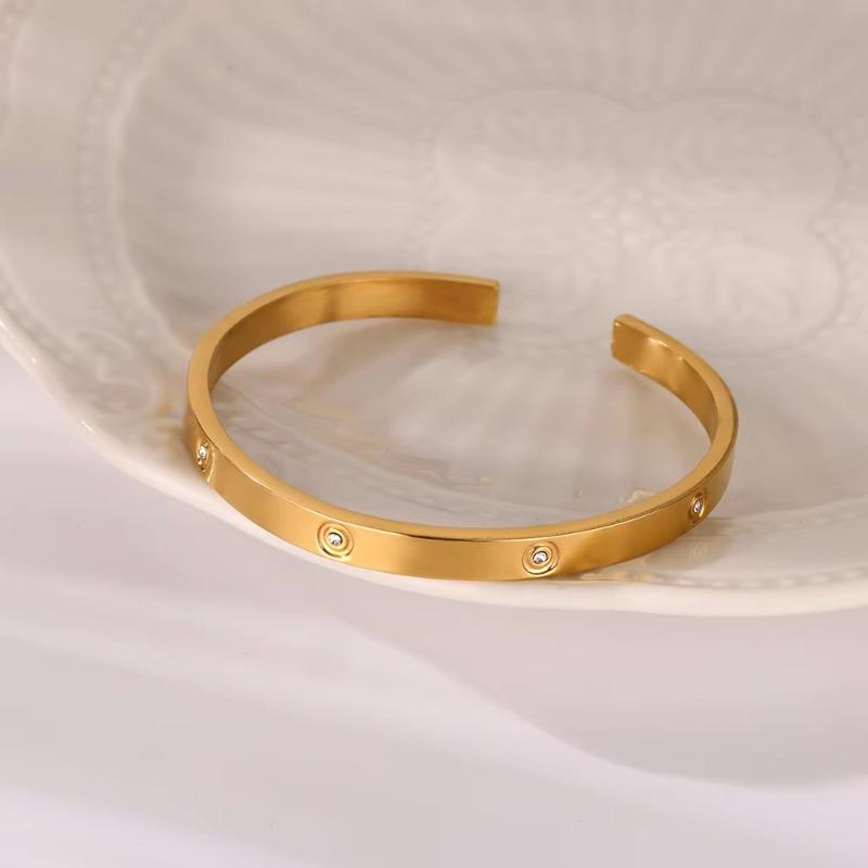 Популярный браслет-манжета из титановой стали с инкрустацией цирконами и бриллиантами, с открытым дизайном, из K-золота, простой и модный, легкая роскошь, высококлассный, универсальный