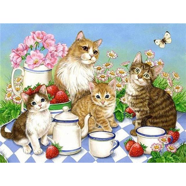 5D DIY Алмазная картина Вышивка крестом Кошка Животное Алмазная вышивка Полный круглый дрель Мозаика Стразы
