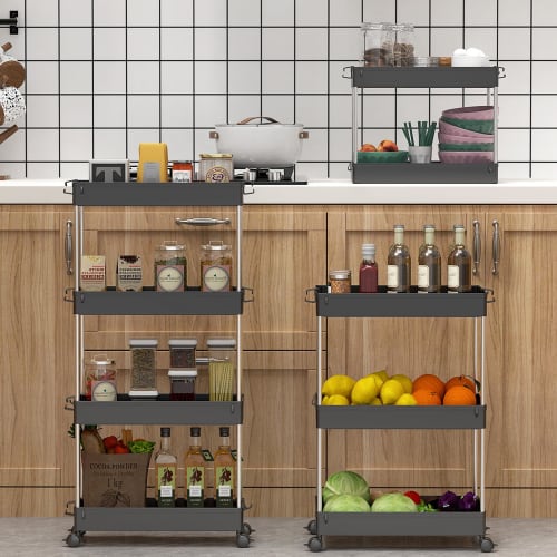 SPACEKEEPER Kitchen Cart, Slim, 13cm Wide, Gap Storage, Storage Rack with Casters, Rolling Rack, Stylish Storage Cart for Condiments, Food, Bottles, a