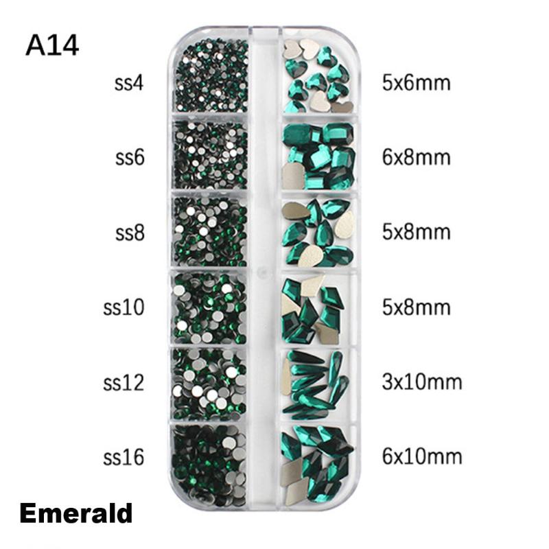 12-Grid 3D Nail Art Rhinestones Set Super-Shiny Flatback Adhesive Rhinestones for DIY Decorative Nail Art Multiple Shapes